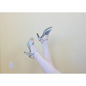 1980s Vintage Silver Sequin Heels / 80s Disco Slingback Metallic Sequined Size 9